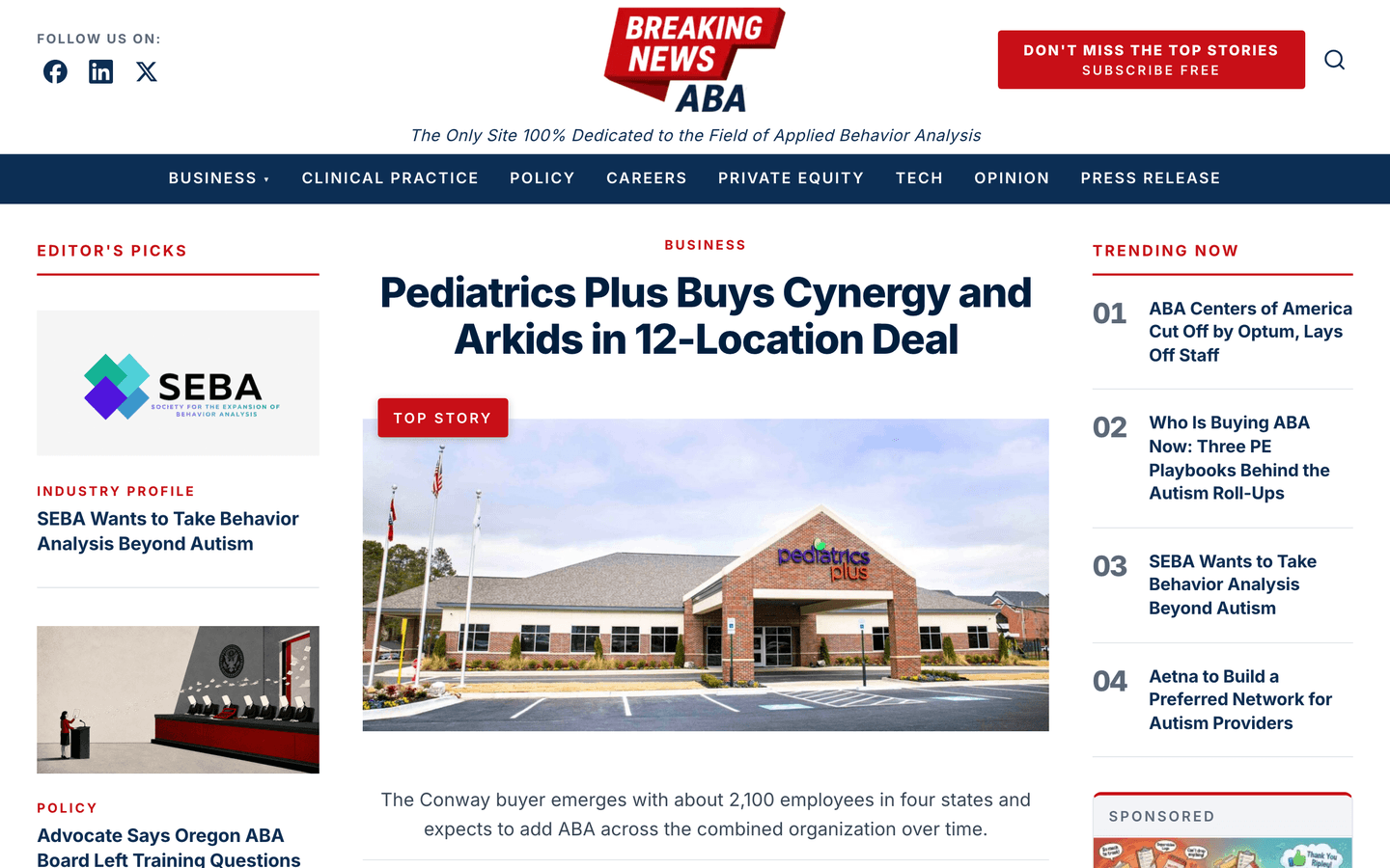 Breaking News ABA website delivered by Digital Marketing ABA